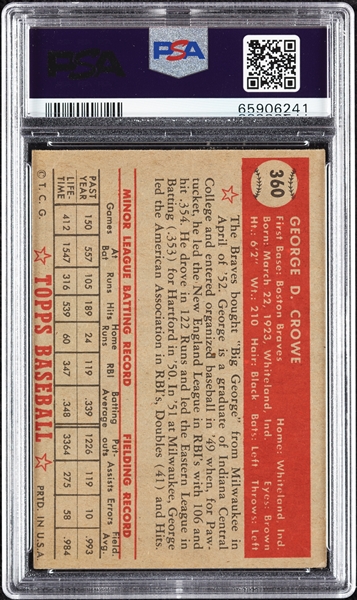 1952 Topps George Crowe RC No. 360 PSA 3.5