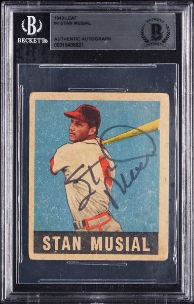Stan Musial Signed 1948 Leaf RC No. 4 (BAS)