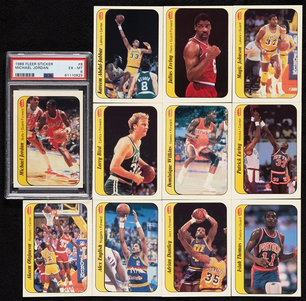 1986 Fleer Basketball Stickers Set with Jordan PSA 6 (11)