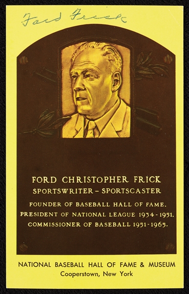 Ford Frick Signed Yellow HOF Plaque Postcard