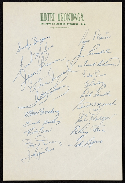 Baseball Greats Signed Hotel Stationery with Maris, Hodges, Howard (BAS)