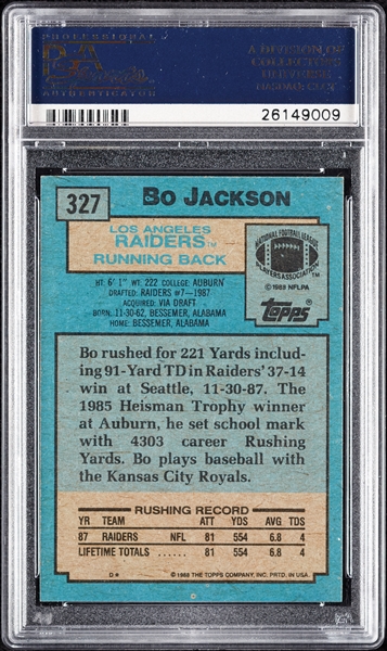 1988 Topps Bo Jackson RC No. 327 PSA 10