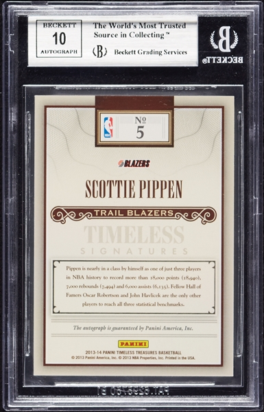2013-14 Timeless Treasures Scottie Pippen Timeless Signature (6/25) BGS 9 (AUTO 10)