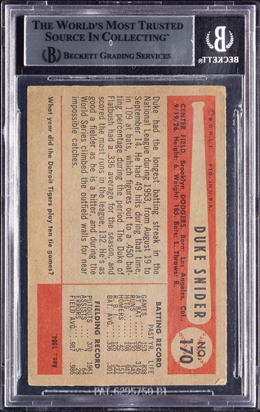 Duke Snider Signed 1954 Bowman No. 170 (BAS)