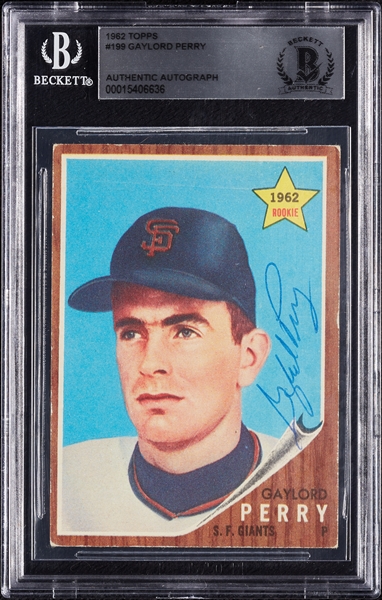 Gaylord Perry Signed 1962 Topps RC No. 199 (BAS)