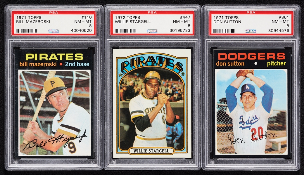 Early 1970s HOFers PSA 8 Group with Stargell, Mazeroski, Sutton (3)