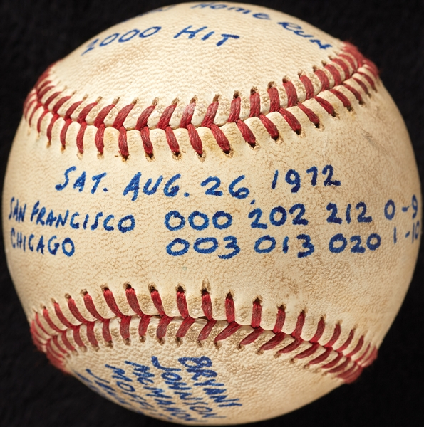 Ron Santo Career Hit No. 2000 Game-Used Baseball (8/26/72) 
