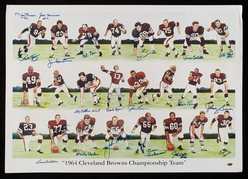 1964 Cleveland Browns Litho Signed by 20 with Jim Brown, Hickerson