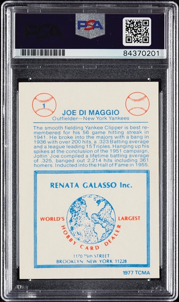 Joe DiMaggio Signed 1977 TCMA Renata Galasso No. 1 (PSA/DNA)