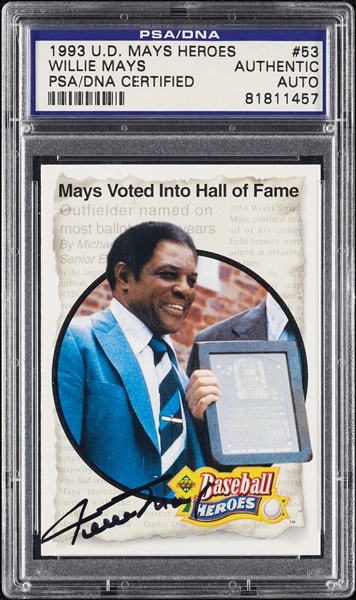 Willie Mays Signed 1993 Upper Deck Mays Heroes No. 53 (PSA/DNA)