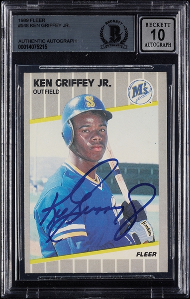 Ken Griffey Jr. Signed 1989 Fleer RC No. 548 (Graded BAS 10)