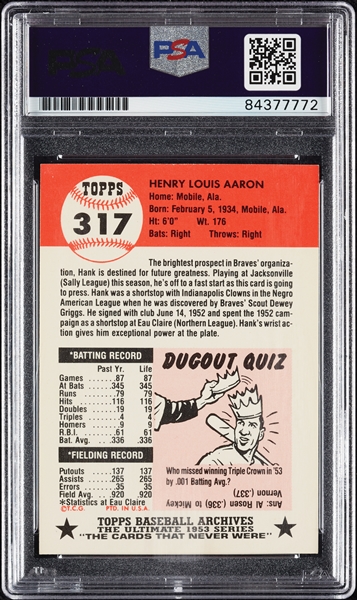 Hank Aaron Signed 1953 Topps Archives Cards That Never Were (PSA/DNA)