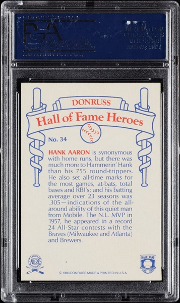 Hank Aaron Signed 1983 Donruss HOF Heroes No. 34 (PSA/DNA)
