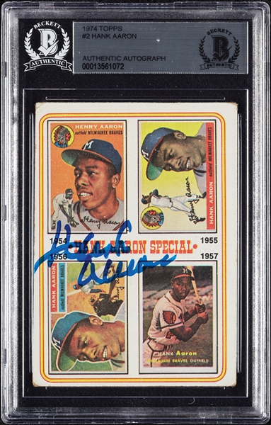 Hank Aaron Signed 1974 Topps No. 2 (BAS)