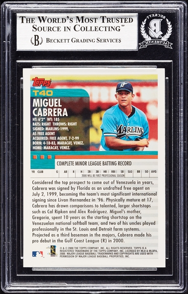 Miguel Cabrera Signed 2000 Topps Traded RC No. T40 (BAS)