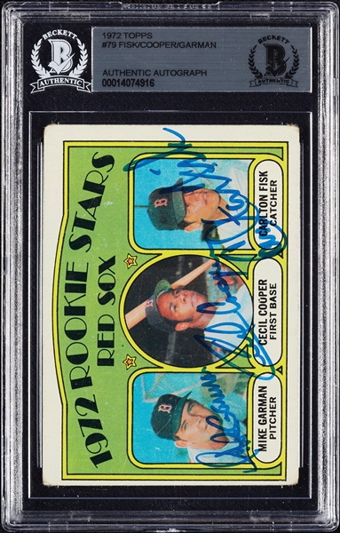 Complete Signed 1972 Topps Carlton Fisk RC No. 79 (BAS)