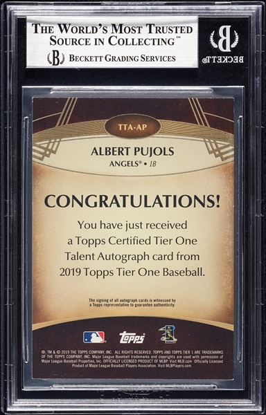 2019 Topps Tier One Albert Pujols Talent Autographs Silver Ink (9/10) (BAS)