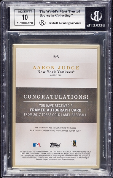 2018 Topps Gold Label Aaron Judge Framed Autographs RC BGS 9 (AUTO 10)