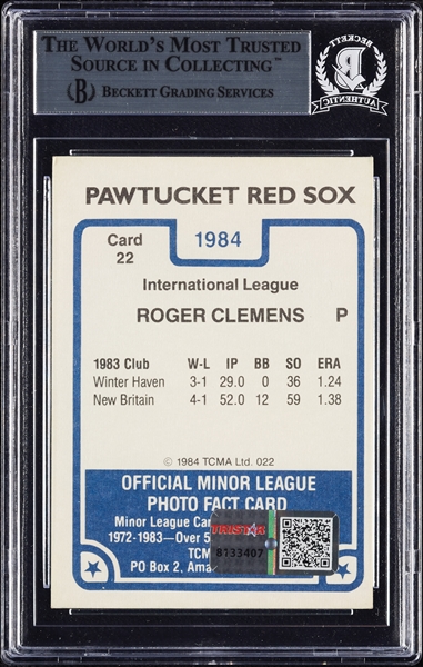 Roger Clemens Signed 1984 TCMA Pawtucket Red Sox RC (BAS)