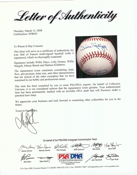 Willie Mays, Lefty Gomez & Other HOFers Signed ONL Baseball (PSA/DNA)