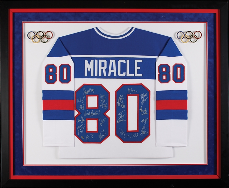 Miracle On Ice 1980 USA Hockey Team-Signed Framed Jersey (Schwartz Sports)