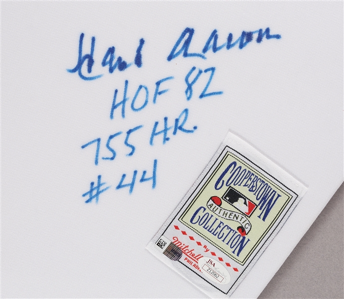 Hank Aaron Signed Braves Mitchell & Ness Jersey in Frame HOF 82, 755 HR, #44 (JSA)