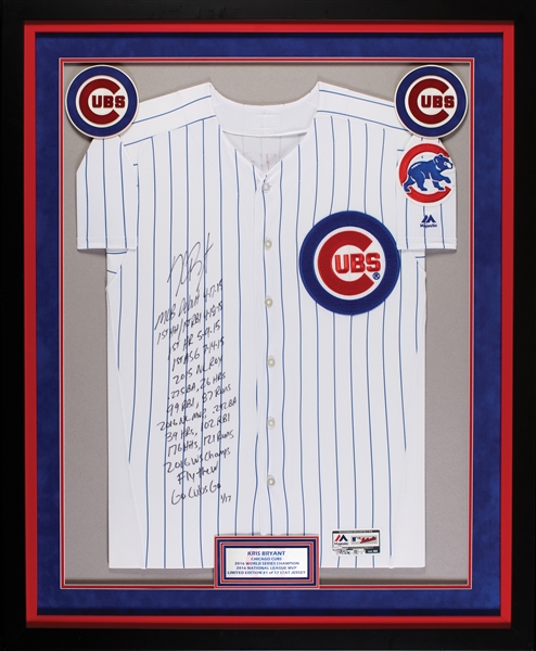 Kris Bryant Signed Cubs Jersey in Frame with 13 Inscriptions (1/17) (MLB) (Fanatics)