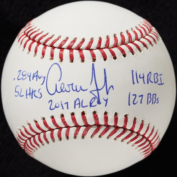 Aaron Judge Single-Signed OML Baseball with ROY Stat Inscriptions (8/99) (MLB) (Fanatics)