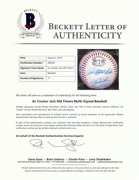 AL Cracker Jack Old Timers Signed Baseball (BAS)