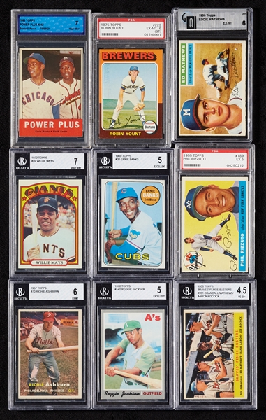 Vintage Topps Graded Group with Aaron, Banks, Mays, Jackson (9)
