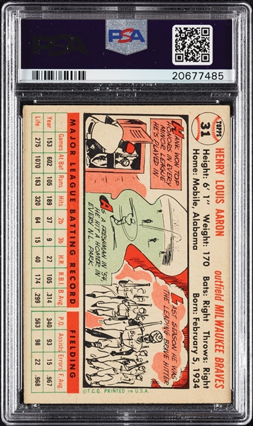 1956 Topps Hank Aaron White Back No. 31 PSA 5