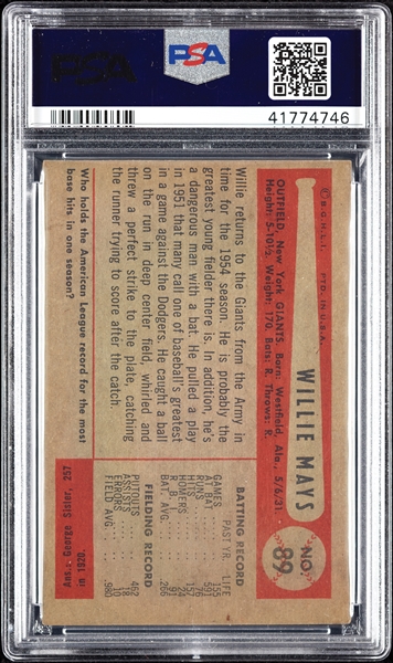 1954 Bowman Willie Mays No. 89 PSA 5.5