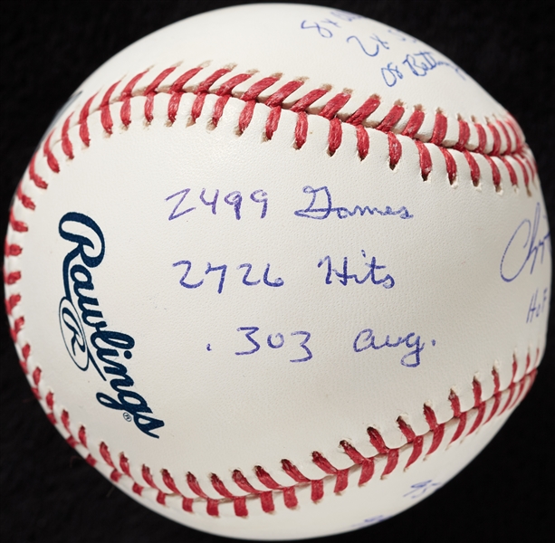 Chipper Jones Signed OML STAT Baseball with Multiple Inscriptions (2/18) (MLB) (Fanatics)