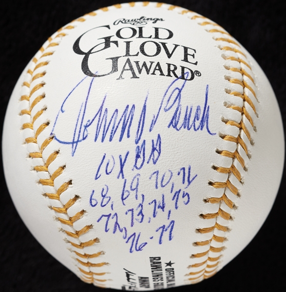 Johnny Bench Single-Signed OML Golden Glove Baseball with Multiple Inscriptions (4/10) (MLB) (Fanatics)