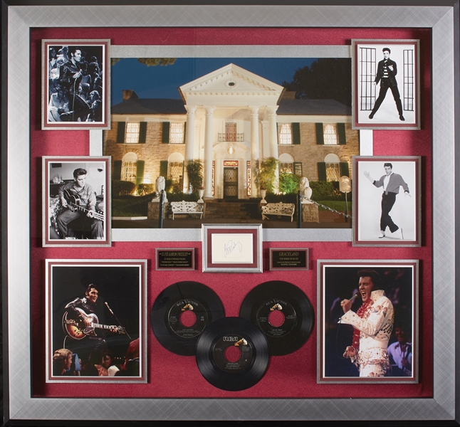 Elvis Presley Signed 39x42 Graceland Framed Display (JSA)
