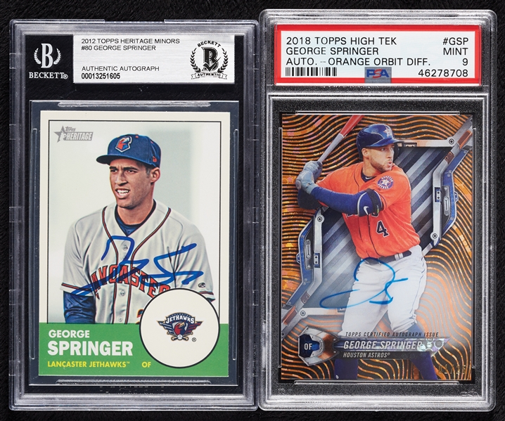 George Springer Signed Pair with 2012 Topps Heritage Minors RC (BAS) (PSA/DNA) (2)