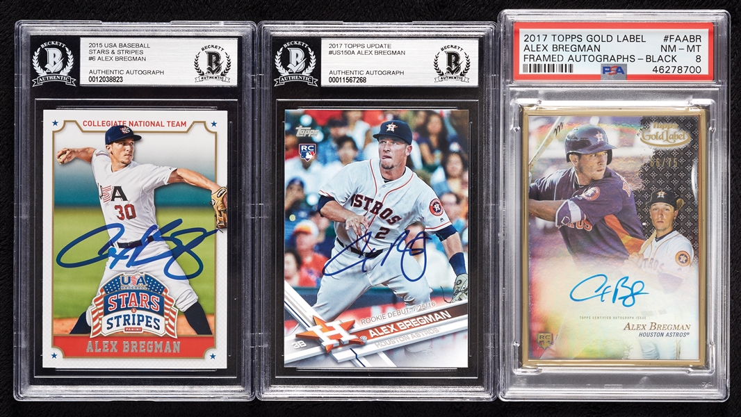 Alex Bregman Signed RC Trio with 2017 Topps Update (PSA/DNA) (BAS) (3)