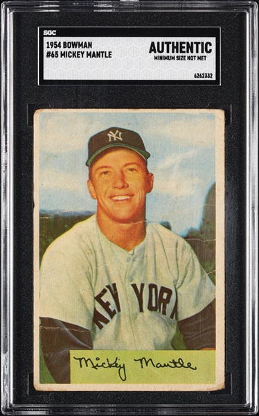 1954 Bowman Mickey Mantle No. 65 SGC Authentic