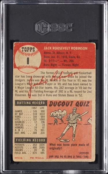 1953 Topps Jackie Robinson No. 1 SGC Authentic