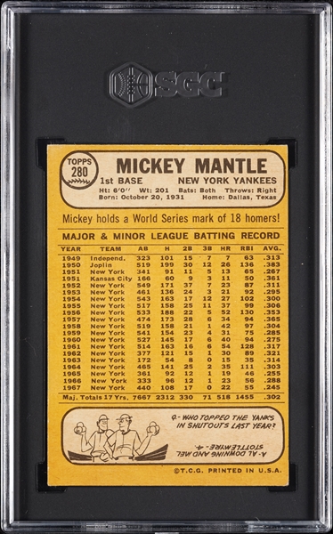 1968 Topps Mickey Mantle No. 280 SGC 5