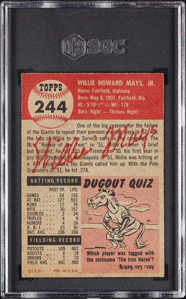 1953 Topps Willie Mays No. 244 SGC Authentic