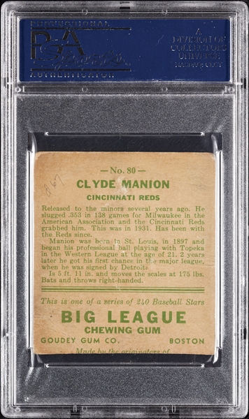 Clyde Manion Signed 1933 Goudey No. 80 (PSA/DNA)