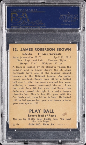 Jimmy Brown Signed 1941 Play Ball No. 12 (PSA/DNA)