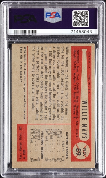 1954 Bowman Willie Mays No. 89 PSA 3