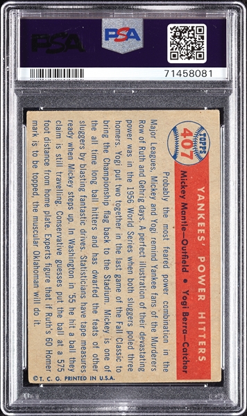 1957 Topps Yankees Power Hitters Mantle/Berra No. 407 PSA 2