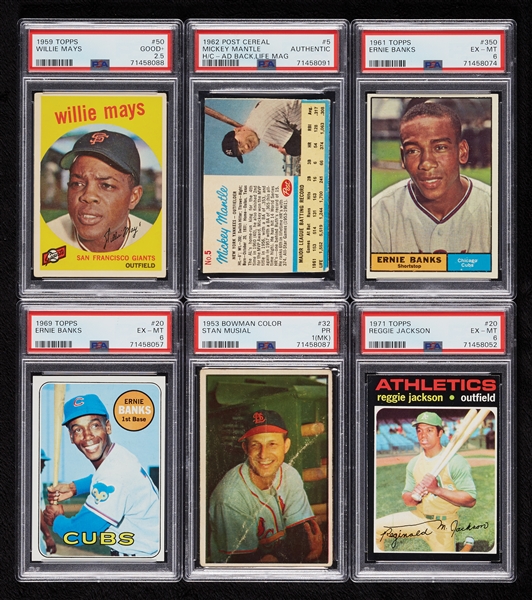 HOFer PSA-Graded Group with Mantle, Mays & 1953 Bowman Color Musial (6)
