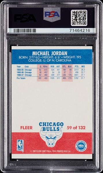 1987 Fleer Michael Jordan No. 59 PSA 9