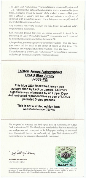 LeBron James Signed Team USA Olympics Jersey (UDA) (BAS)