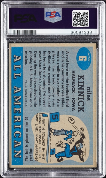 1955 Topps All-American Niles Kinnick No. 6 PSA 5