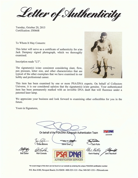 Jack Dempsey Signed 5x7 Framed Photo (PSA/DNA)
